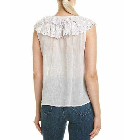Rebecca Taylor Dree Cotton Silk Ruffle Top Womens 10 Pink Eyelet Sleeveless - Picture 5 of 8
